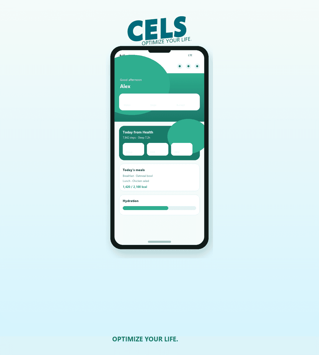 CELS wellness app dashboard preview on mobile